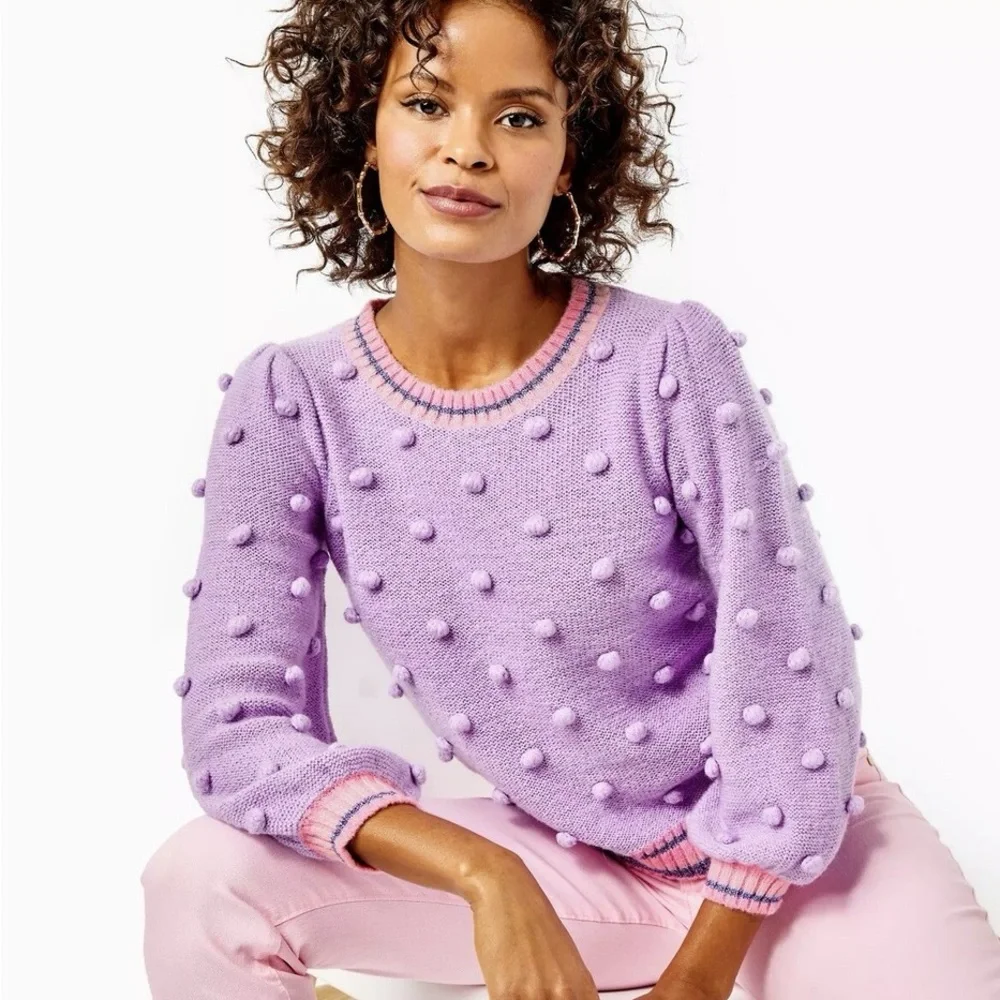 Lilly Pulitzer Dorianna Purple Pom Pom Sweater Sz S